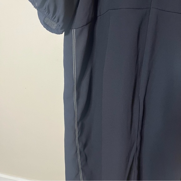 Louis Vuitton Women’s Navy Blue Faux Wrap Puff Sleeve Uniform Midi Dress Sz 42 - Picture 16 of 16